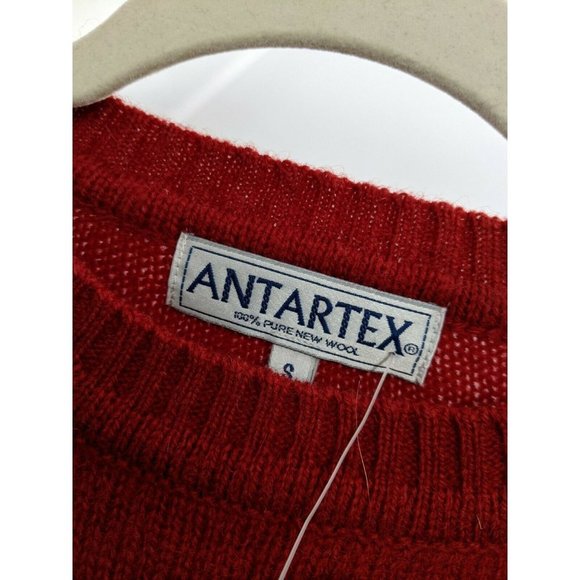 NEW VTG Antartex 100% Pure New Wool Small Sweater Red Crew Knit - Picture 3 of 8